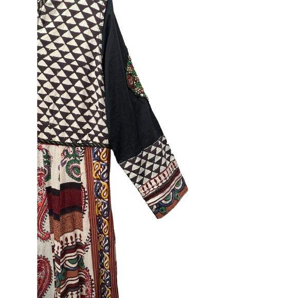 Vtg Boho Embroidered Block Print Cotton Gauze Festival Maxi Dress Size XL - Picture 4 of 7